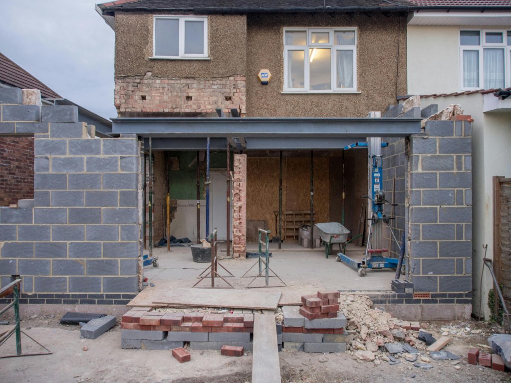 A brick house under construction